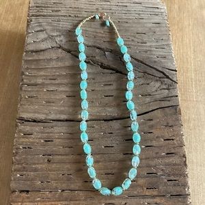 Light blue glass & brass hand beaded necklace